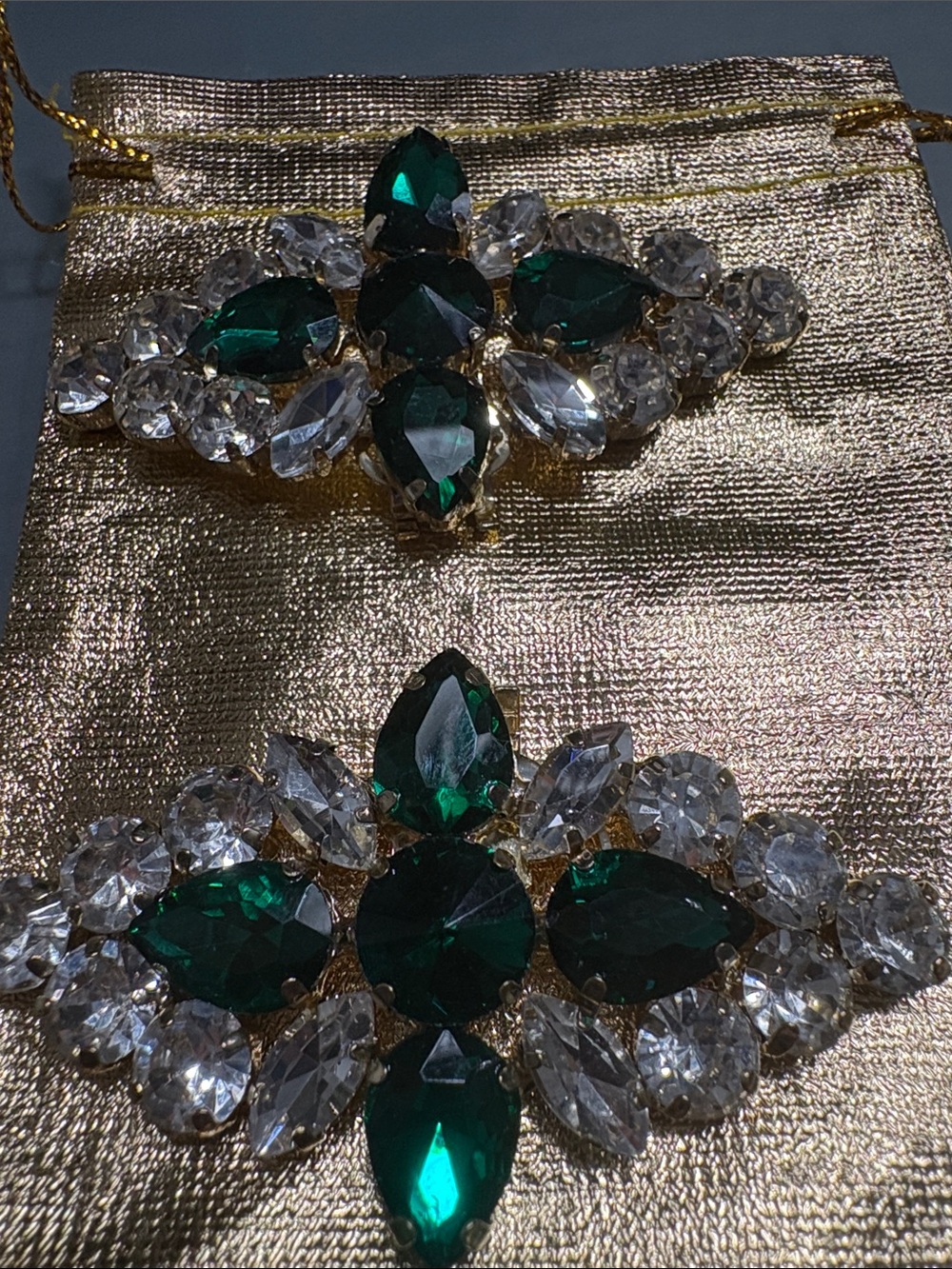 Emerald Green and Clear Crystal Statement shoe clips